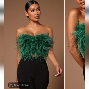 Fashion Nova Asalia Feathered Top - Emerald